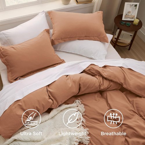 Bedsure Taupe Duvet Cover Set - Extra Soft Cotton-Like Bedding, Full Size 80x90 Inches, 3 Pieces with Zipper Closure