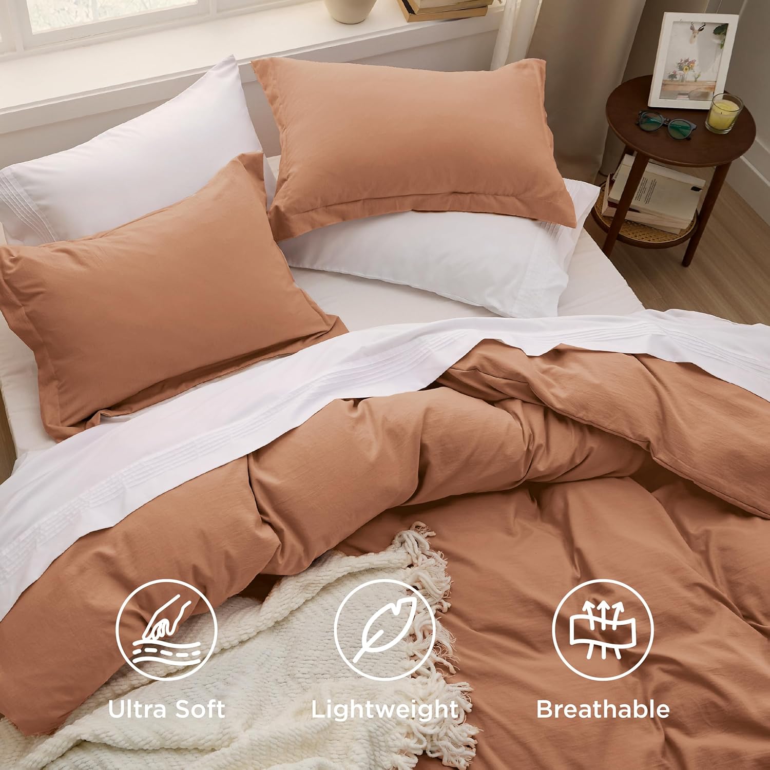 Bedsure California King Duvet Cover - Extra Soft Prewashed Cotton-Like Polyester, 104x98 Inches with Zipper Closure & 2 Pillow Shams