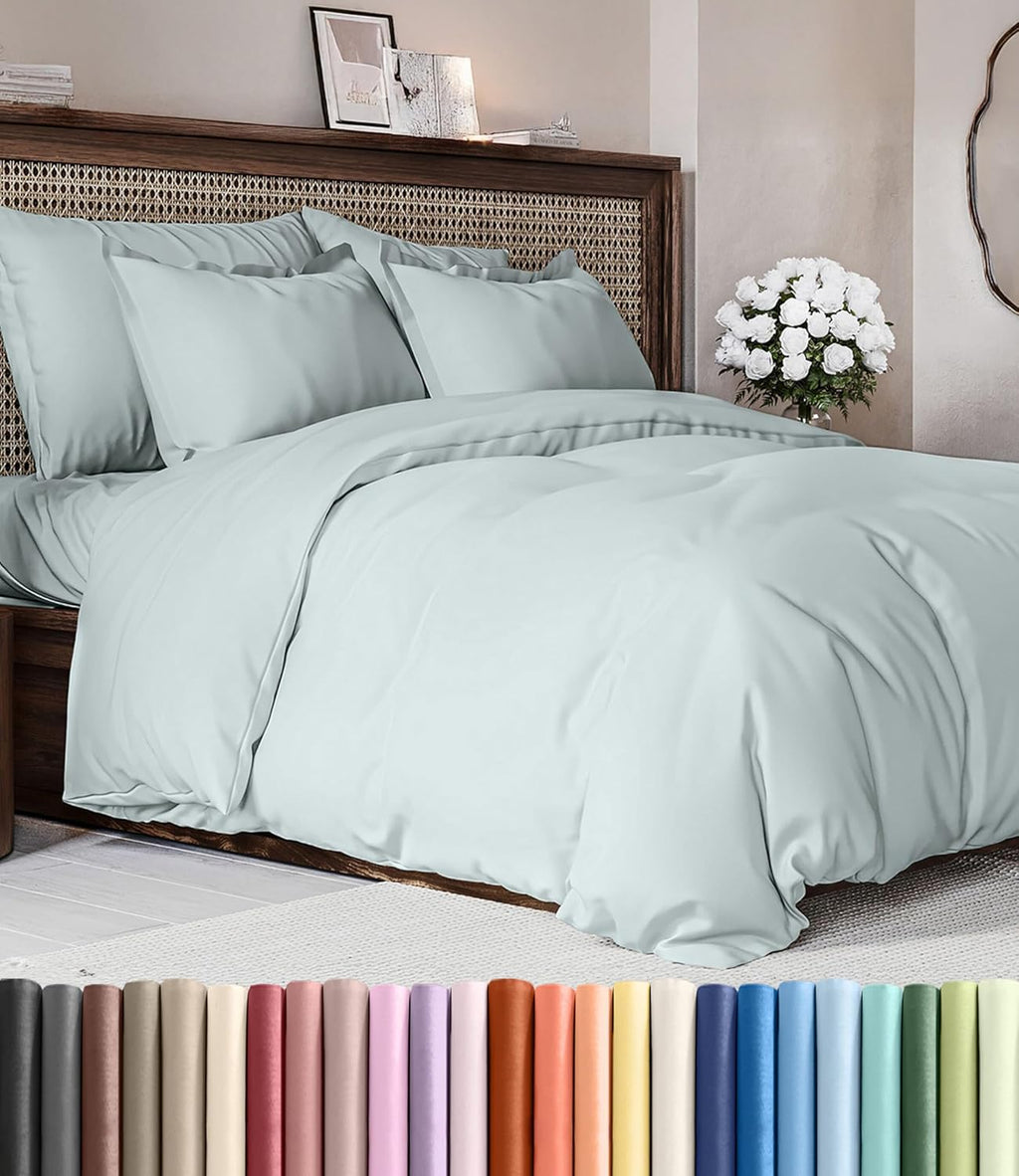 Skiennix Queen Duvet Cover Set - Extra Soft 90" x 90" Hotel Luxury with 2 Pillow Shams - Easy Care & Fade Free (Ice Blue)