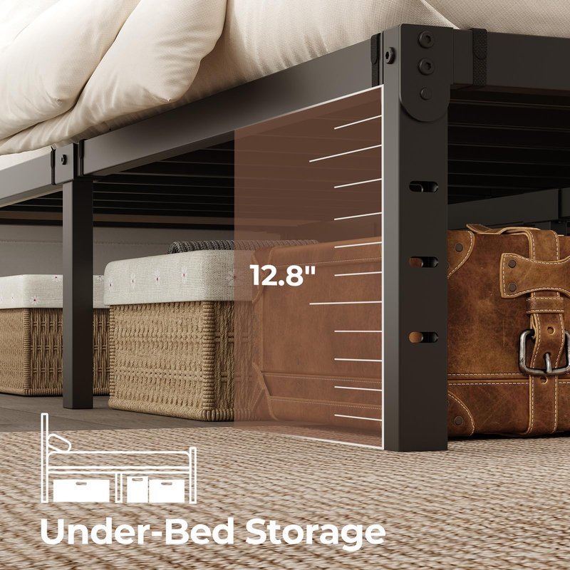 Rolanstar Bed Frame with USB Charging Station, Twin Bed Frame with LED Lights, Platform Bed Frame with Heavy Duty Steel Slats, 14" Storage Space Beneath Bed
