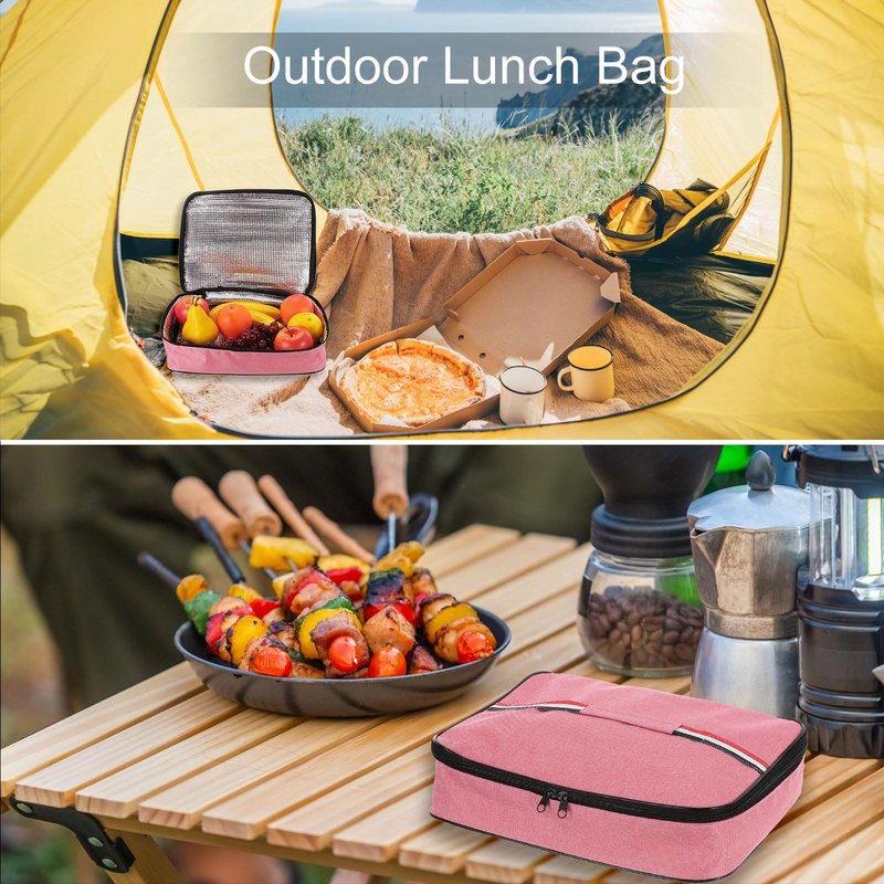 uxcell Insulated Flat Lunch Bags, 12.6" x 10.2" x 2.8" Food Containers Bag Reusable and Portable Flat Bento Bags with Food Storage Bags for Work, Office or Picnic, Grey