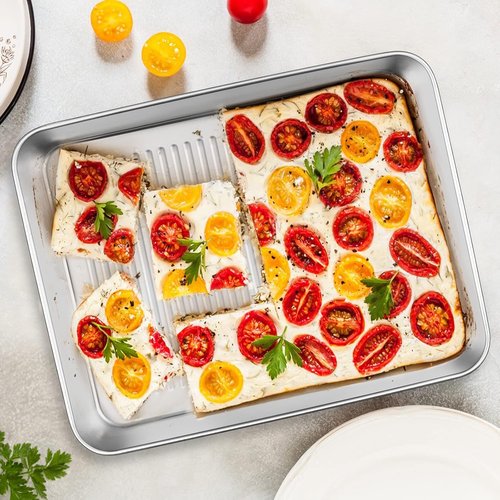 E-far Stainless Steel Baking Pans Set of 3 - Non-Toxic Rectangle Trays for Lasagna, Brownies, Cookies | 12.5/10.5/9.4 Inch