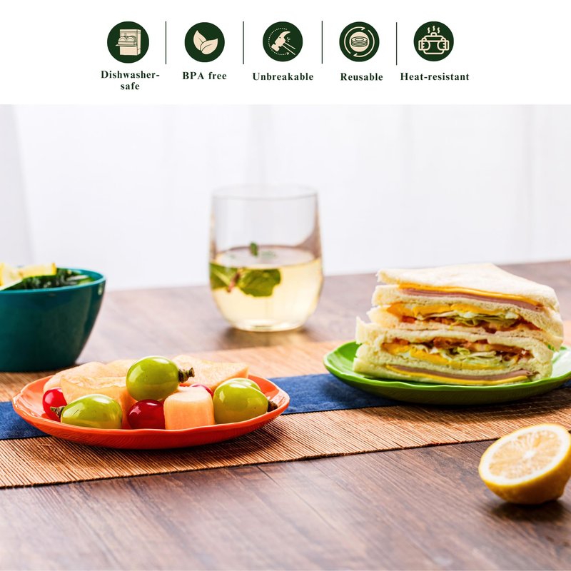 MIYOPESI 6.7-Inch Melamine Dessert Plates (Set of 6) - Unbreakable and Reusable Dinnerware with Ceramic Feel, Stackable and Dishwasher-Safe (Multi-color)