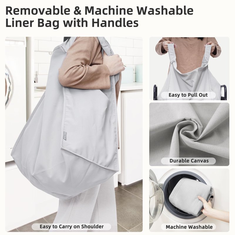 STORAGE MANIAC Rolling Laundry Hamper with Wheels 2-Section Laundry Sorter Rolling Laundrys Basket on Wheels with Removable Bag Clothes Hamper Laundrys Organizer Cart Bathroom Bedroom 100L Grey