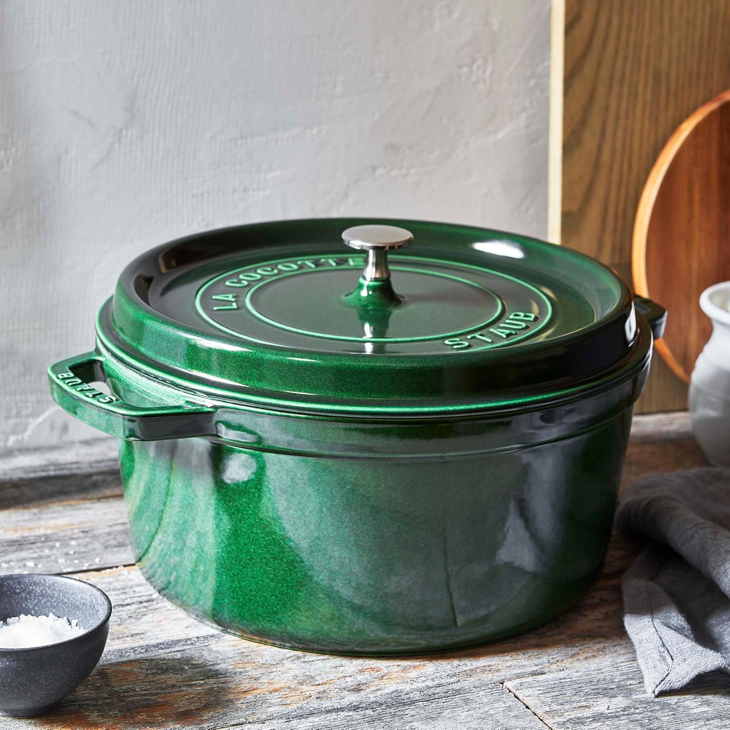 Staub 5.5 Quart Round Cocotte - Elegant Basil Color for Perfect Cooking & Serving