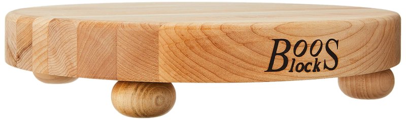 John Boos B Series Round Wooden Maple Cutting Board 12”x12” – 1.5” Thick, 12-lb Non-Reversible Butcher Block with Wood Bun Feet & Edge-Grain
