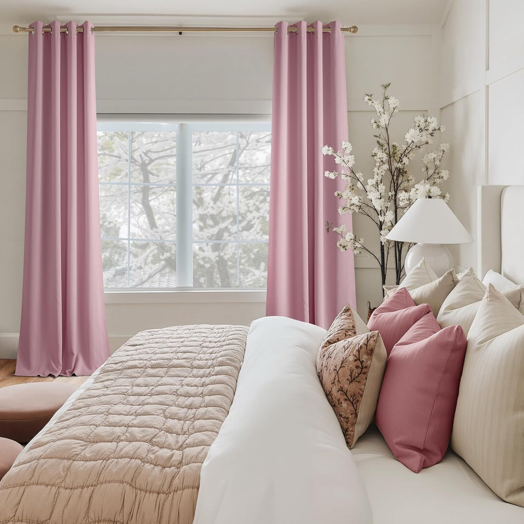 NICETOWN Room Darkening Curtains - Elegant Rouge Pink Drapery Panels, 52" x 84" Size
