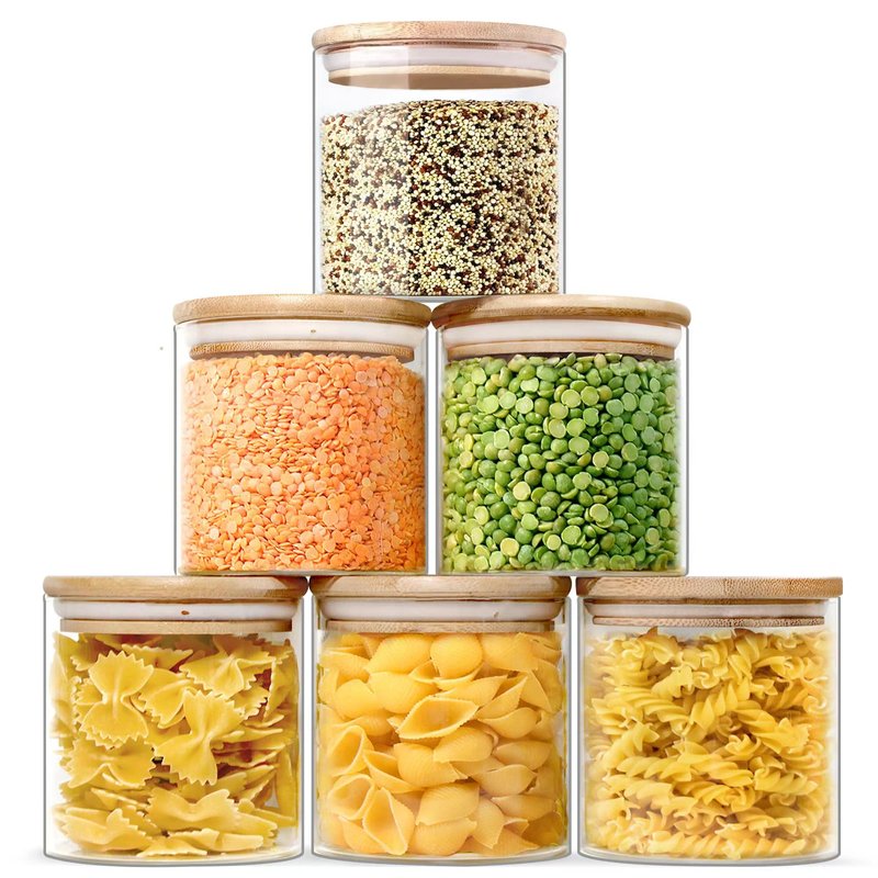 Urban Green Glass Jars with Airtight Lids, Airtight Glass Canisters set, Large Food Storage Containers with Wood Lids, 2 Pack of 100oz， Dry Food Pantry Jars, Flour Containers