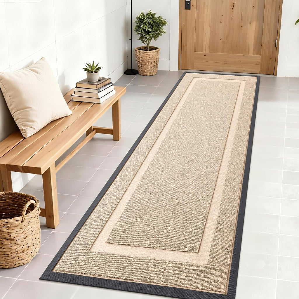 OLANLY Waterproof Front Door Mat - All-Season, Easy Clean, Sturdy Natural Rubber | 71x23 Off-White