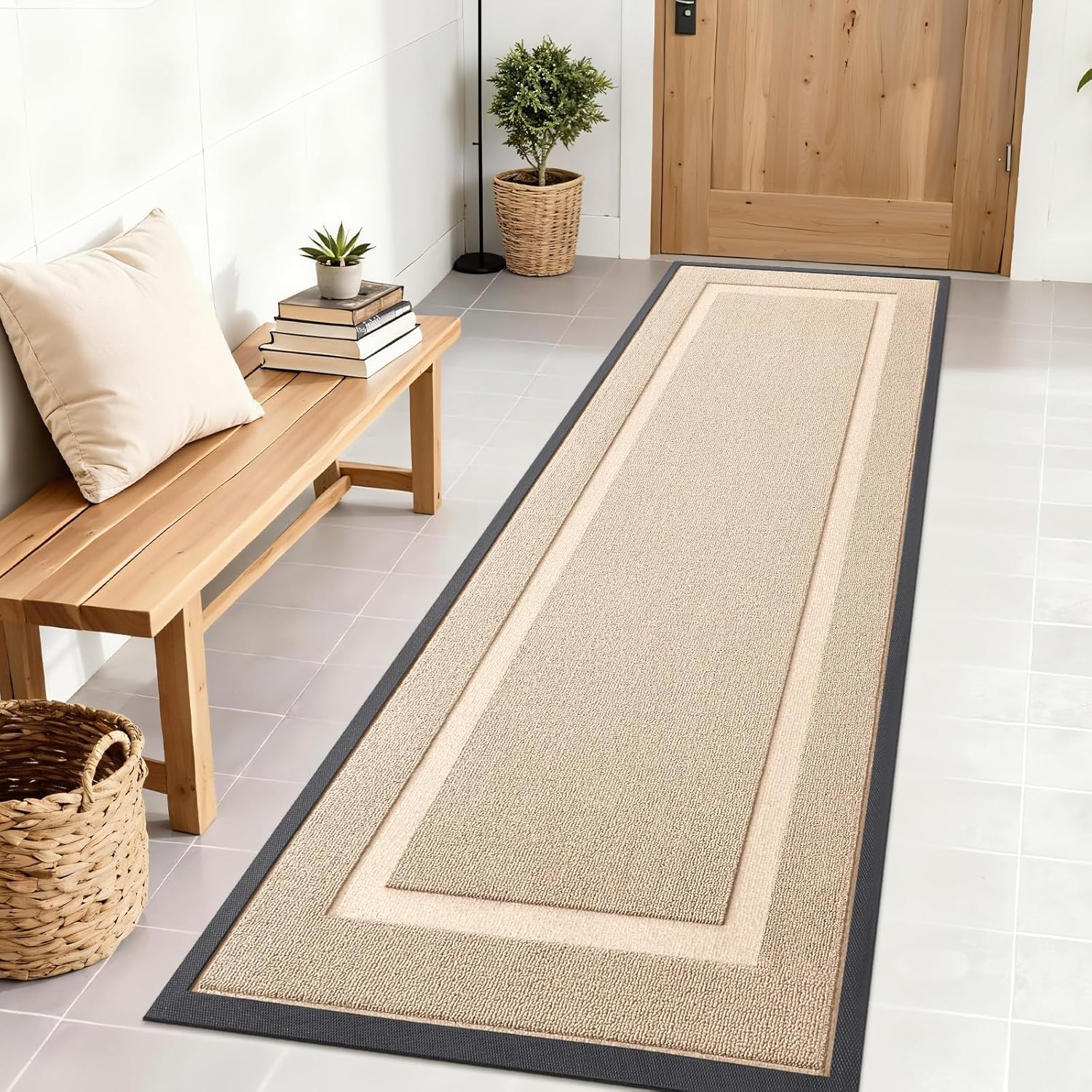 OLANLY Waterproof Front Door Mat - All-Season, Easy Clean, Sturdy Natural Rubber | 71x23 Off-White