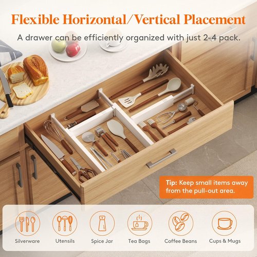 Lifewit Adjustable Drawer Organizer - 5 Pack 2.36" High Dividers for Clothes & Utensils | Expandable Storage Solution in White