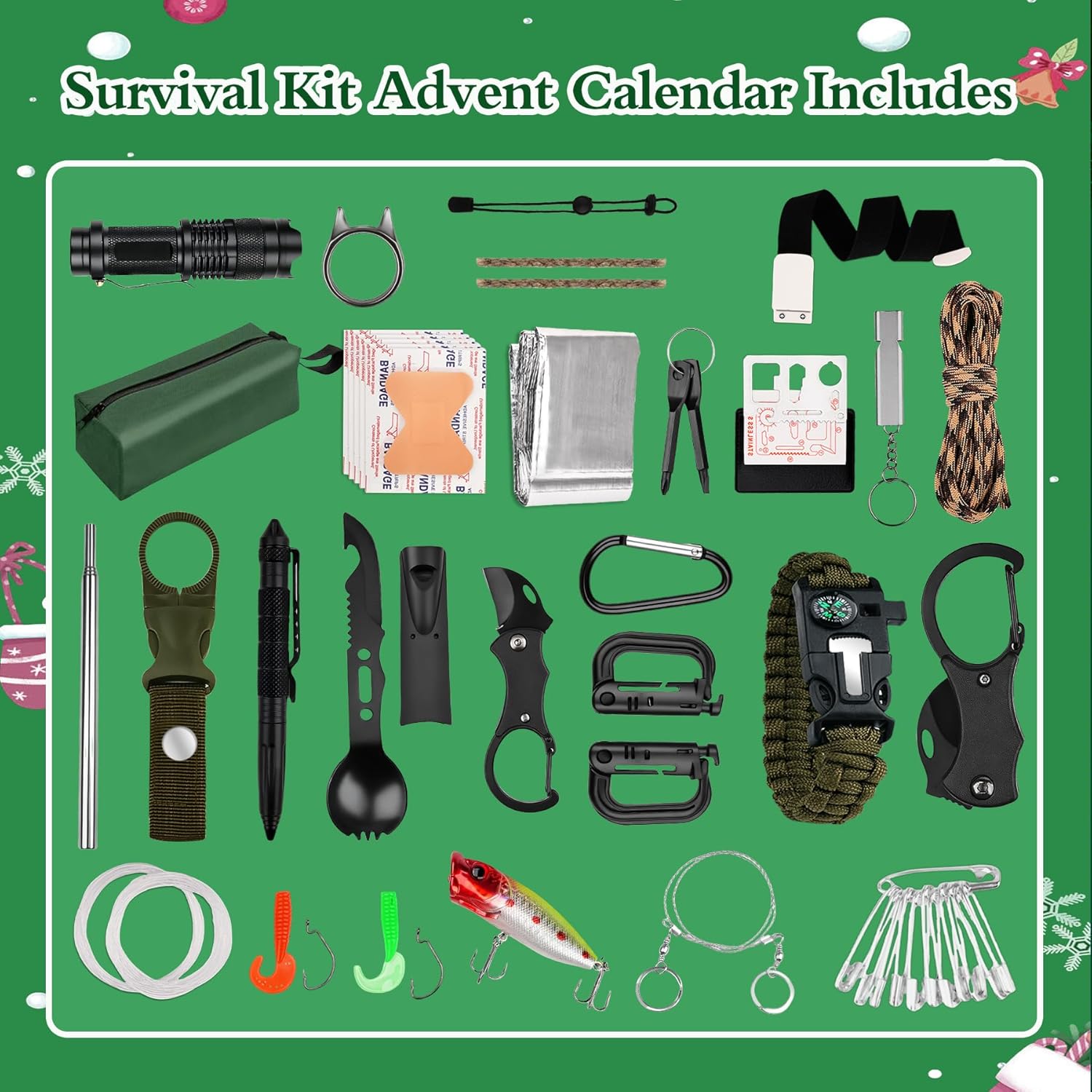 SUNNINO Survival Kit Advent Calendar 2025 - 24 Days of Outdoor Gear for Camping, Fishing & Hunting