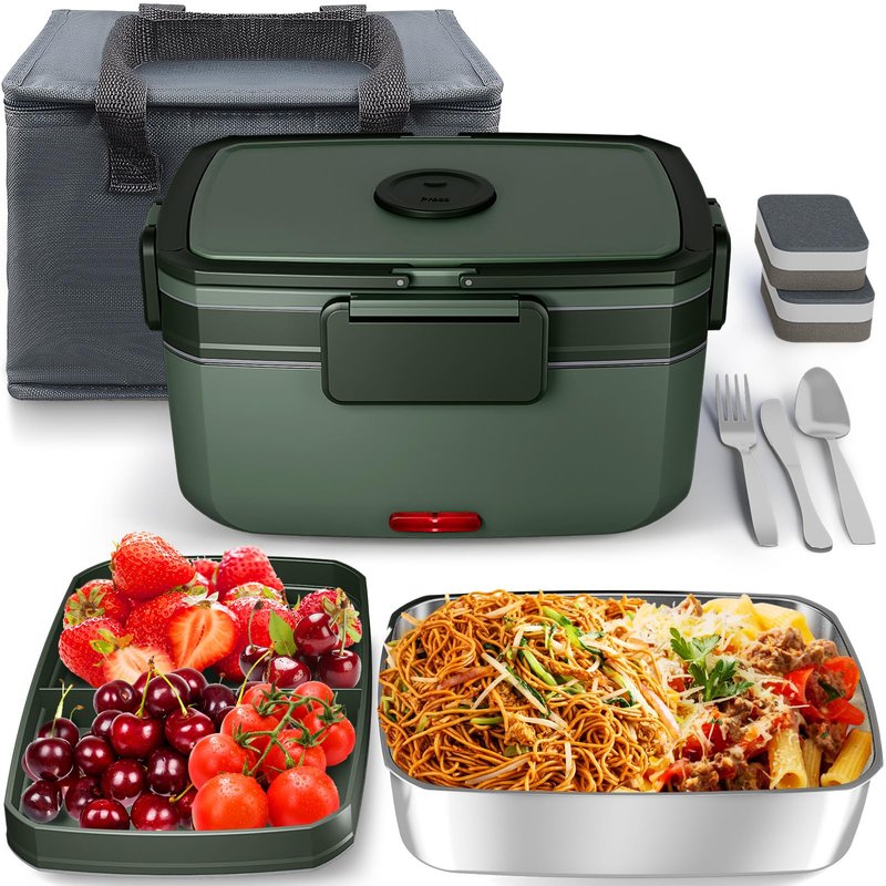 Sitlais Electric Heated Lunch Box for Men - Portable Food Warmer for Car Truck 90 W Self Heating Lunch Box for Adults Food Heater for Work Travel Camping lonchera