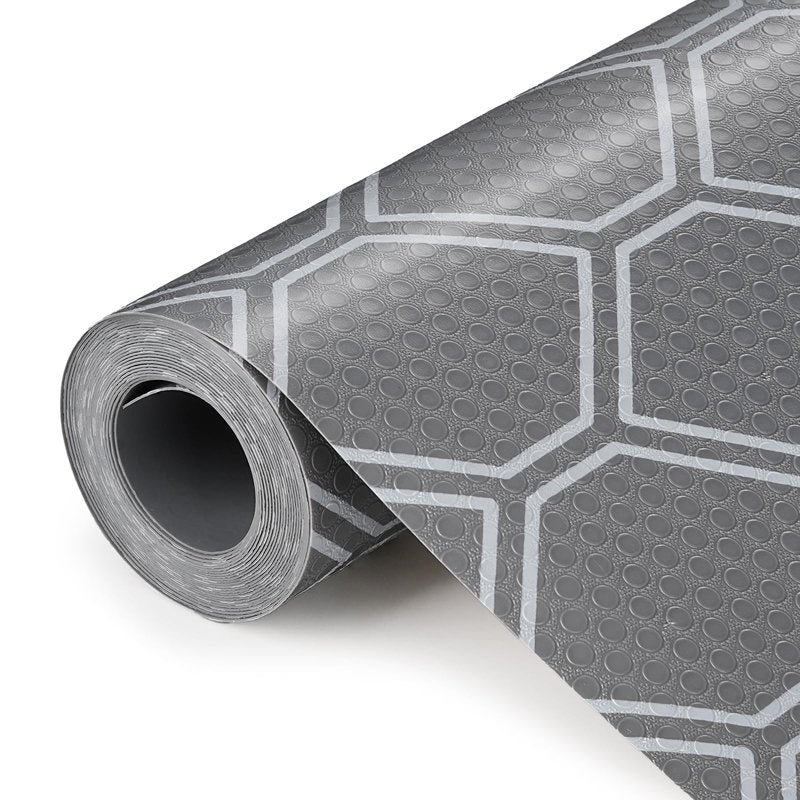 Non Adhesive Fridge Shelf Liner, Waterproof Drawer Liners for Kitchen Cabinet Refrigerator, No Slip Bathroom Cupboard Liner EVA Place Mat Roll -17.5" x 197" Grey