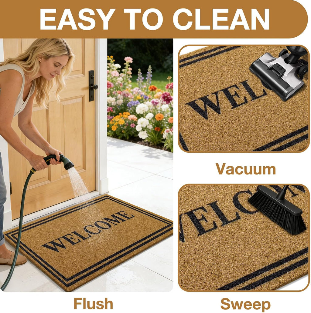 OLANLY Front Door Mat - Low Profile, Stain & Fade Resistant, Easy to Clean | Brown (35x23 Inch)