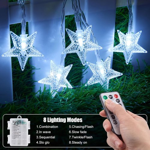 Brightown Star String Lights - 50 LED Battery Operated Fairy Lights with Remote & Timer | 17 ft Waterproof for Bedroom, Patio, Wedding Decor