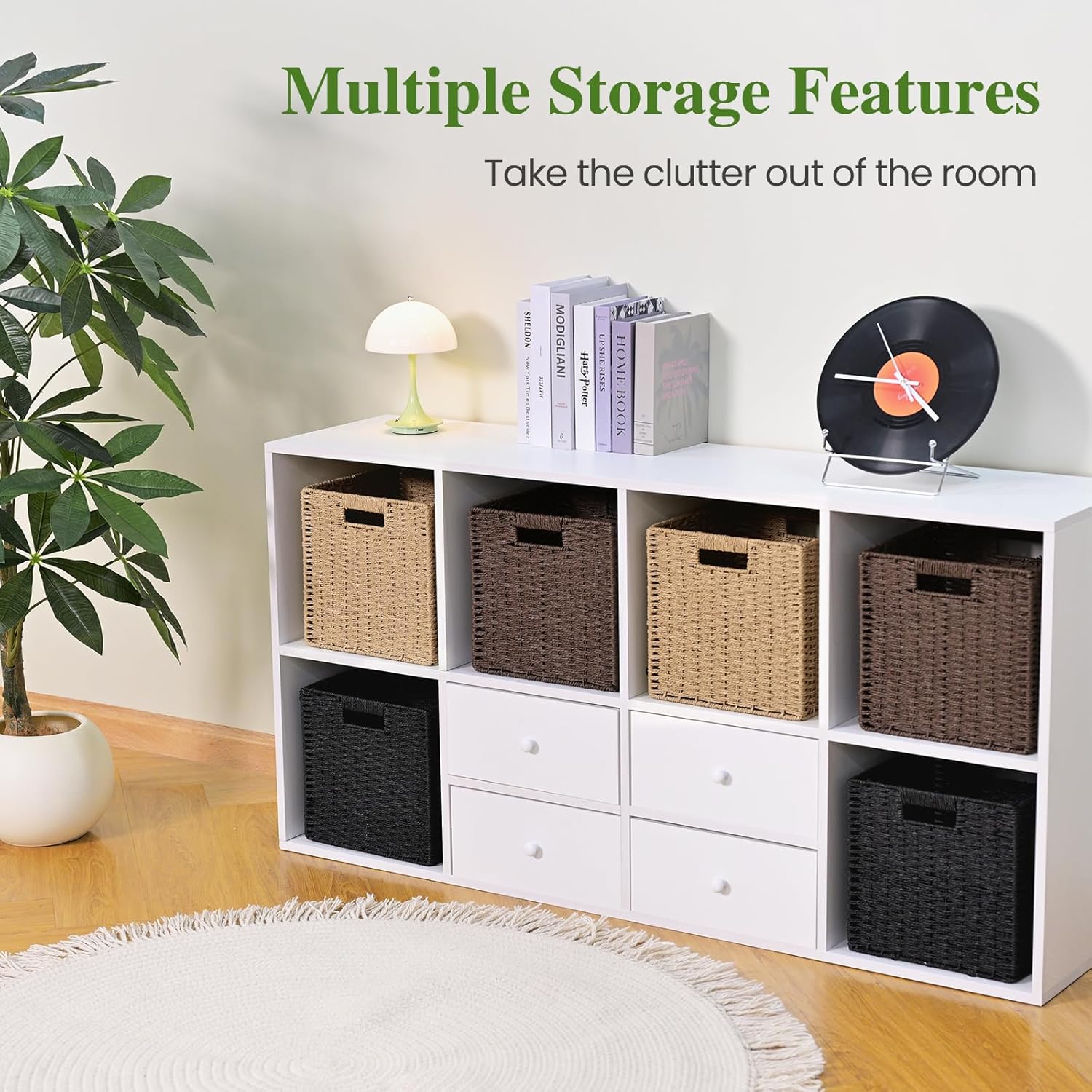 Skiennix Woven Wicker Storage Baskets - 2-Pack Handwoven Paper Rope Organizers | 11x11 Foldable Bins in Classic Black