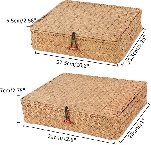 Moosky Wicker Shelf Baskets - Seagrass Storage Bins with Lids | Natural Set of 2 for Home Organization