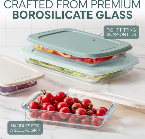 Cook With Color 8-Piece Deep Glass Baking Dish Set - Versatile Casserole & Food Storage Containers | Freezer-to-Oven, Microwave & Dishwasher Safe, Mint