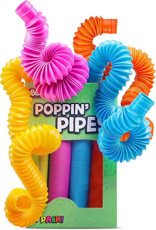 BUNMO Pop Tubes - Sensory Fidget Toys for Creative Play - Non-Mouthable & Safe for Kids - 4 Pack Large