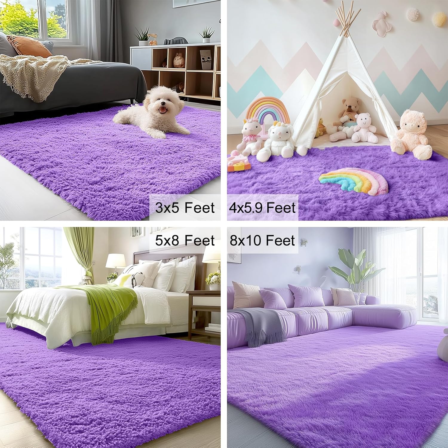 OLANLY 2x5 Soft Fluffy Machine Washable Runner Rug - Perfect for Hallway & Bedroom Decor | Purple
