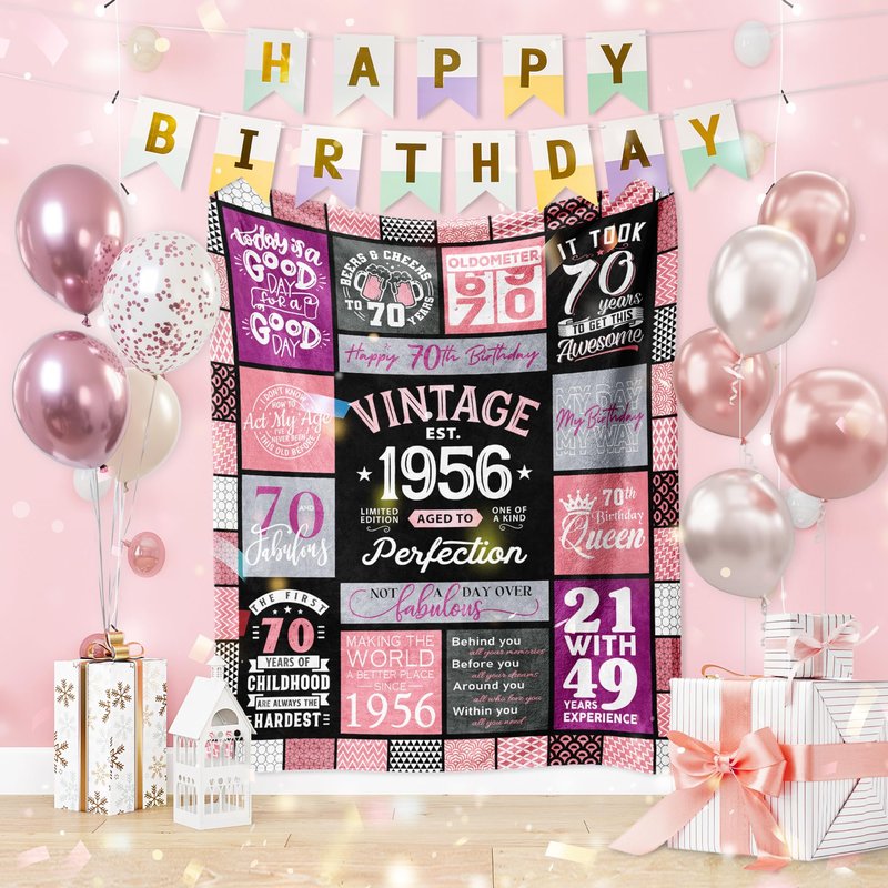 Stbyiz 70th Birthday Gifts for Women Blanket 60"x 50", Best Gifts for 70 Year Old Woman, 70 Year Old/1956 Birthday Gifts for Women, 70 th Bday Presents for Mom