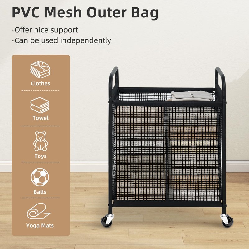 STORAGE MANIAC Rolling Laundry Hamper with Wheels 2-Section Laundry Sorter Rolling Laundrys Basket on Wheels with Removable Bag Clothes Hamper Laundrys Organizer Cart Bathroom Bedroom 100L Grey
