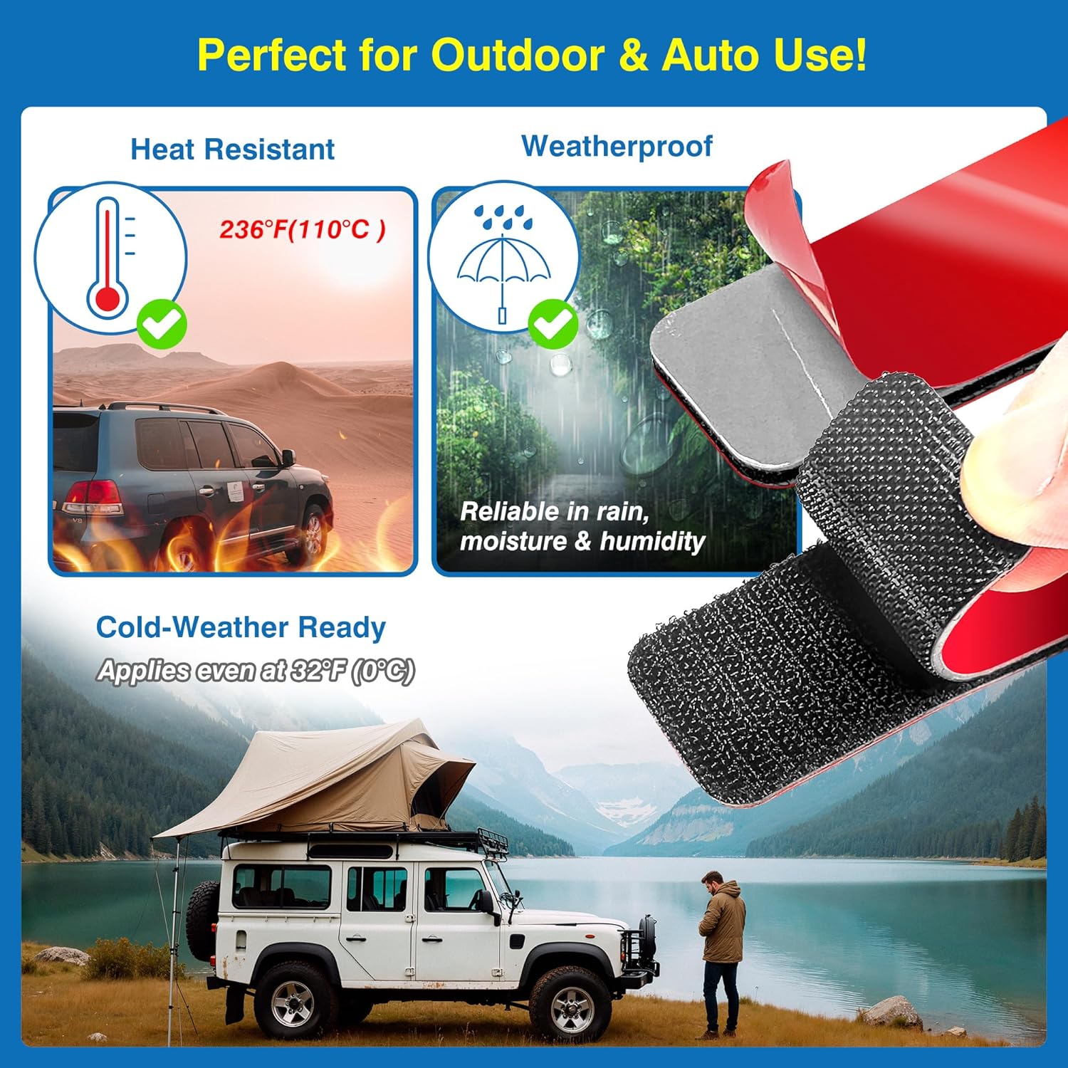 Skiennix Heavy-Duty Adhesive Hook and Loop Strips - 1.2" x 3.2" Waterproof & Heat-Resistant Fasteners for Strong Indoor/Outdoor Mounting