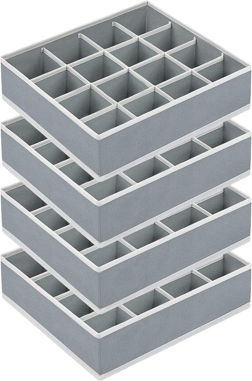 Homsorout Sock Organizers - Large Foldable Dresser Drawer Storage for Men's Socks & Ties | 4-Pack (Grey)