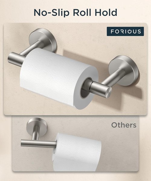 FORIOUS Toilet Paper Holder - Rustproof Stainless Steel Double Post Design | Brushed Nickel Finish