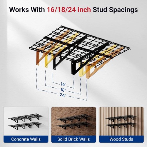 FLEXIMOUNTS Heavy-Duty Garage Shelving | 2-Pack 24" x 72" Wall-Mounted Storage Racks, 1400lbs Capacity, Black