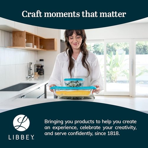 Libbey Baker’s Premium Glass Baking Dish Set - 4 Piece Casserole Dishes with Lids for Potlucks & Leftovers