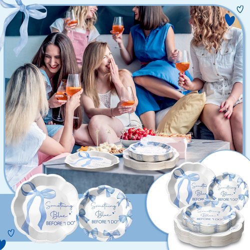 Roshtia 100 Pcs Something Blue Before I Do Paper Plates Blue Bowknot Wedding Bow Decorations 7 Inch 9 Inch Disposable Dinner Plates Bulk for 50 Guests Wedding Bridal Shower Engagement Bachelorette