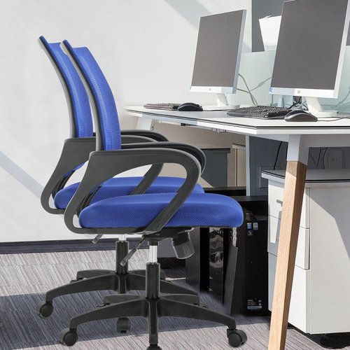 BestOffice Ergonomic Office Chair - Mid-Back Swivel Design with Breathable Backrest & Lumbar Support - Adjustable Height & Dark Blue Color for Comfort