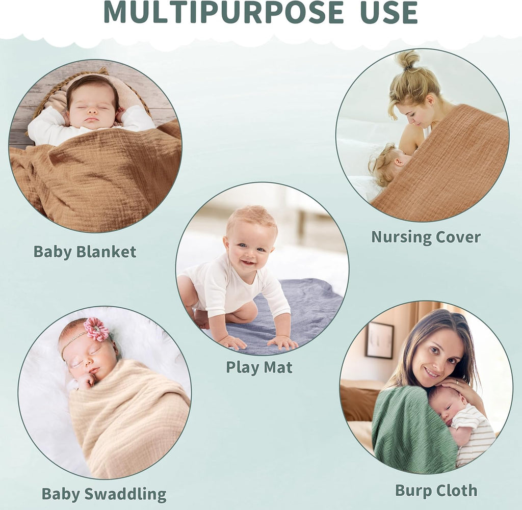 Skiennix Muslin Swaddle Blankets - 2 Pack Breathable Soft Receiving Blankets | Large 41 x 41 Inches (Beige & Coffee)