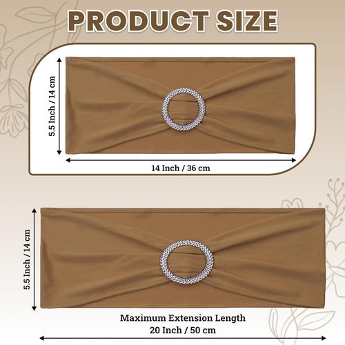 MDS Spandex Chair Sashes - Pack of 125 Universal Elastic Stretch Bands with Buckle Slider - Mocha