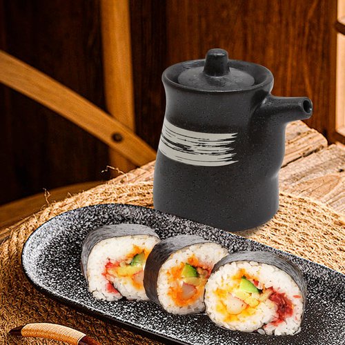 MDEOOSKY Ceramic Seasoning Bottle, Japanese Style Earthenware Ceramic Oil Dispenser, Olive Oil Dispenser, Sushi Sauce Container, for Kitchen Cooking, 6.76 fl oz (White Brush)