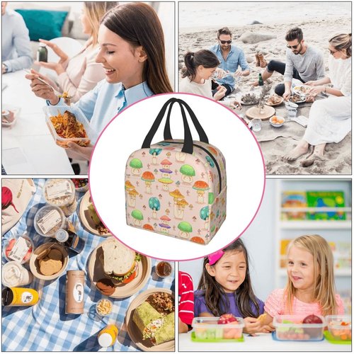 Hmklpi Cute Mushroom Portable Lunch Tote Bag - Reusable Lunch Box for Men and Women - Perfect for Camping/Hiking/Picnic/Beach/Travel