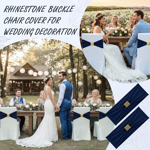 Moukeren Spandex Chair Sashes - 50 Pcs Stretch Covers with Slider Buckles | Navy Blue for Weddings & Events