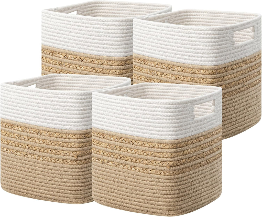 UBBCARE Storage Cubes - Set of 4 Water Hyacinth Bins for Organizing Toys & Books | 11 x 10.5 x 10.5 in, Brown