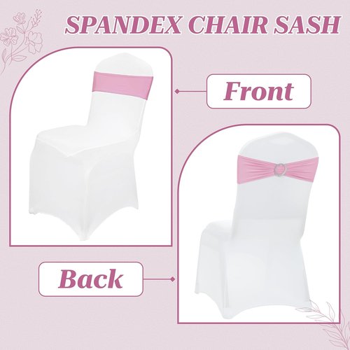 MDS Spandex Chair Sashes - 125 Pack of Blush Pink Elastic Stretch Bands with Buckle Slider for Weddings