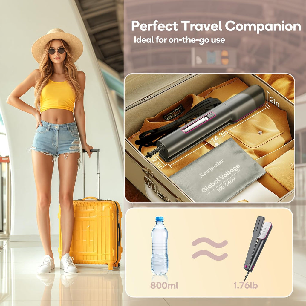 Newbealer 3-in-1 Travel Iron - Global Voltage Clothes Steamer & Dry Iron | Fast Heating, Auto-Off, Ash Pink