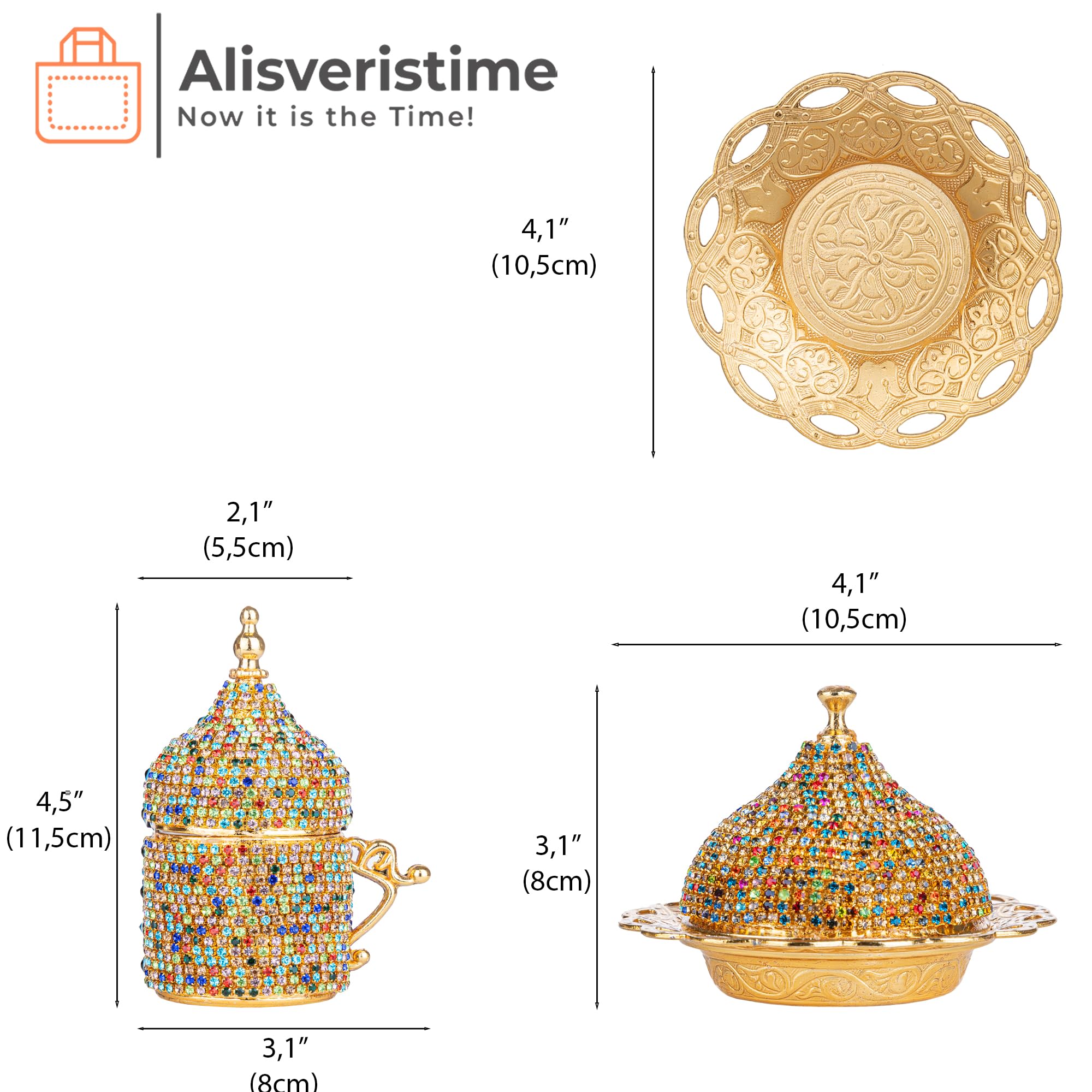 Alisveristime Ottoman Turkish Greek Arabic Espresso Coffee Cups with Saucer and Lid (Crystal Set) (Set of 2) (Mix)