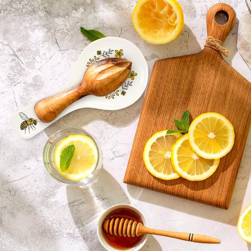 FYSUIMU 9.4inch Bee Ceramic Spoon Rest Yellow Black Bee Flower Cooking Spoon Holder for Summer Stove Top Kitchen Counter Decor