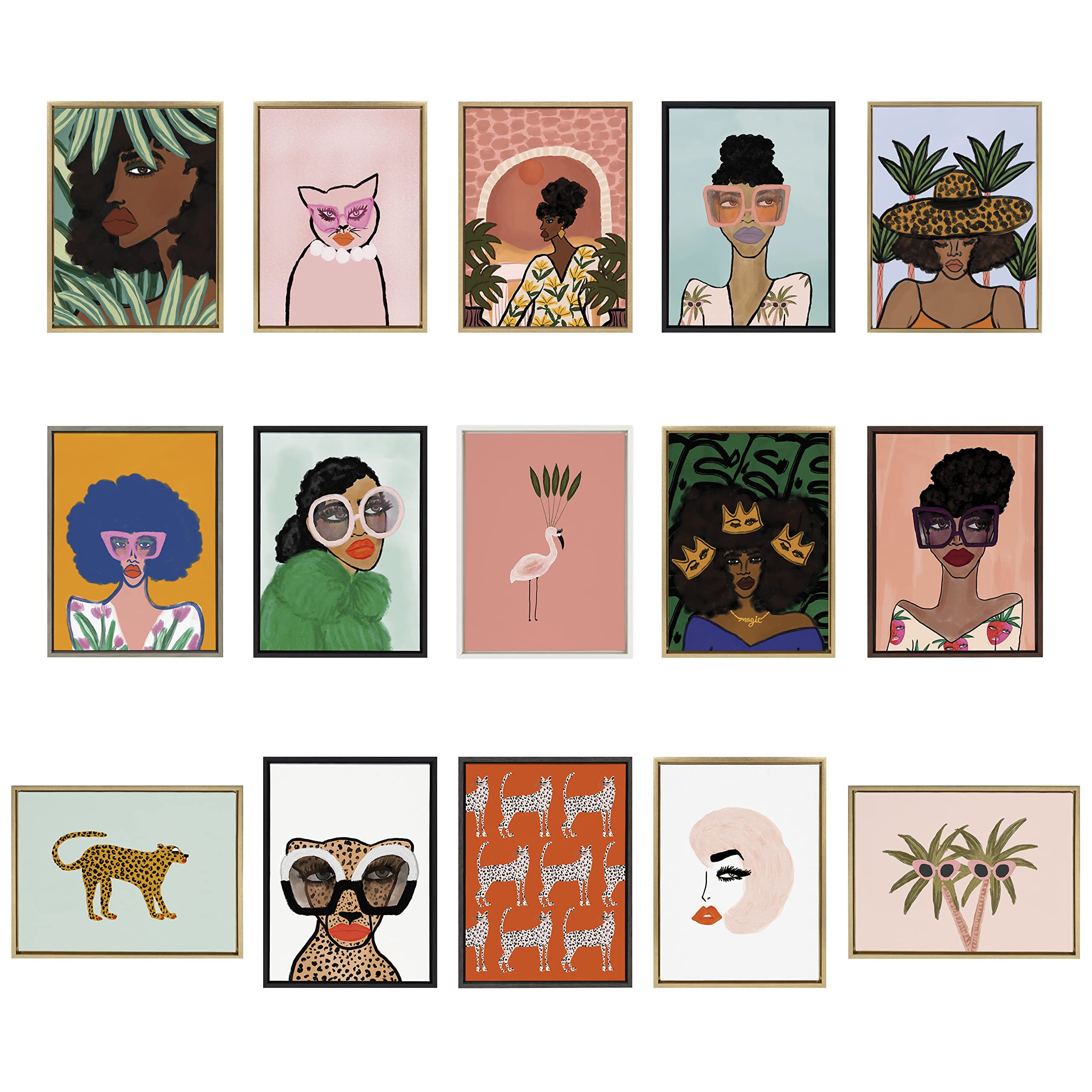 Kate and Laurel Sylvie Fashion Girl 3 Framed Canvas Wall Art by Kendra Dandy of Bouffants and Broken Hearts; 18x24 Natural; Female Face Portrait Art for Wall