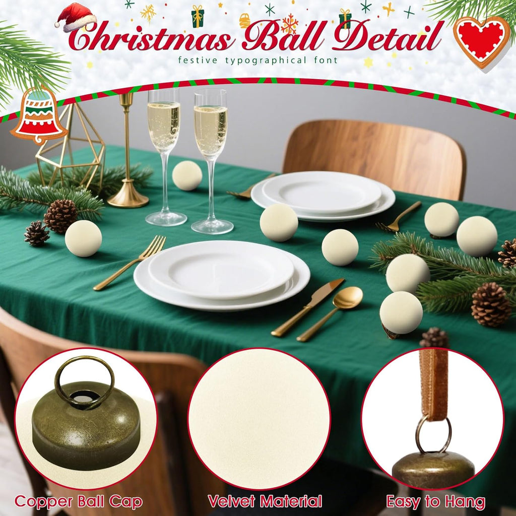 Regine Switzerland Velvet Christmas Balls - 15 Pcs Large 3.15" Shatterproof Ornaments | Cream White Holiday Decor