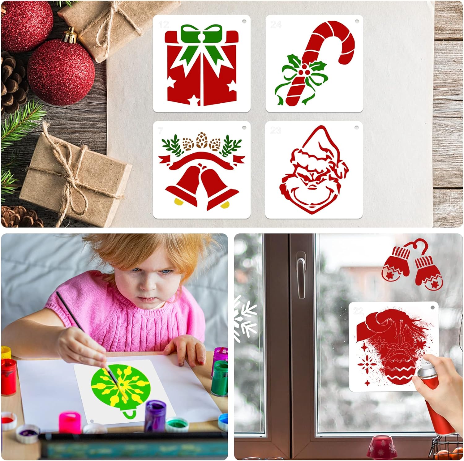 25 Pcs Christmas Stencils by [Brand Name] - Reusable 6x6 Inch Templates for DIY Crafts & Decorations