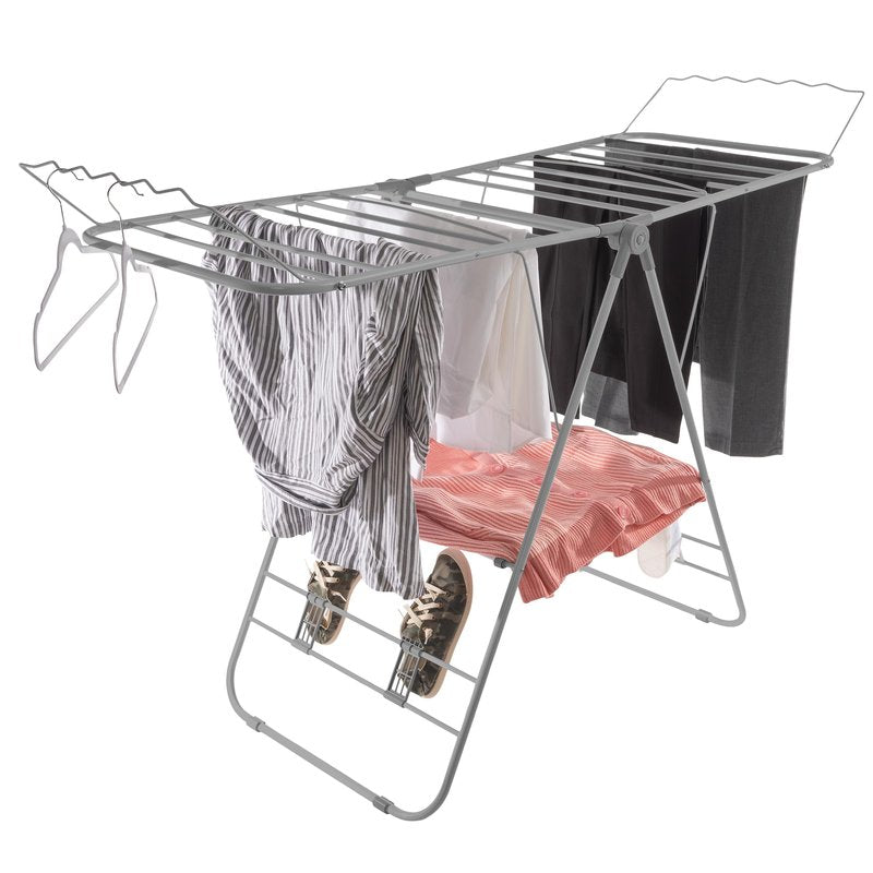 Clothes Drying Rack - Indoor/Outdoor Portable Laundry Rack for Clothing, Towels, Shoes - Collapsible Clothes Stand by Everyday Home (Brushed Silver)