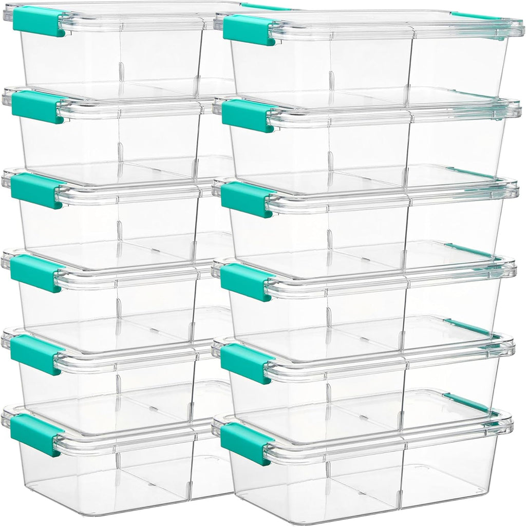 Vtopmart 12-Pack Clear Pencil Boxes - Stackable Plastic Organizers with Removable Dividers for Office & Crafts