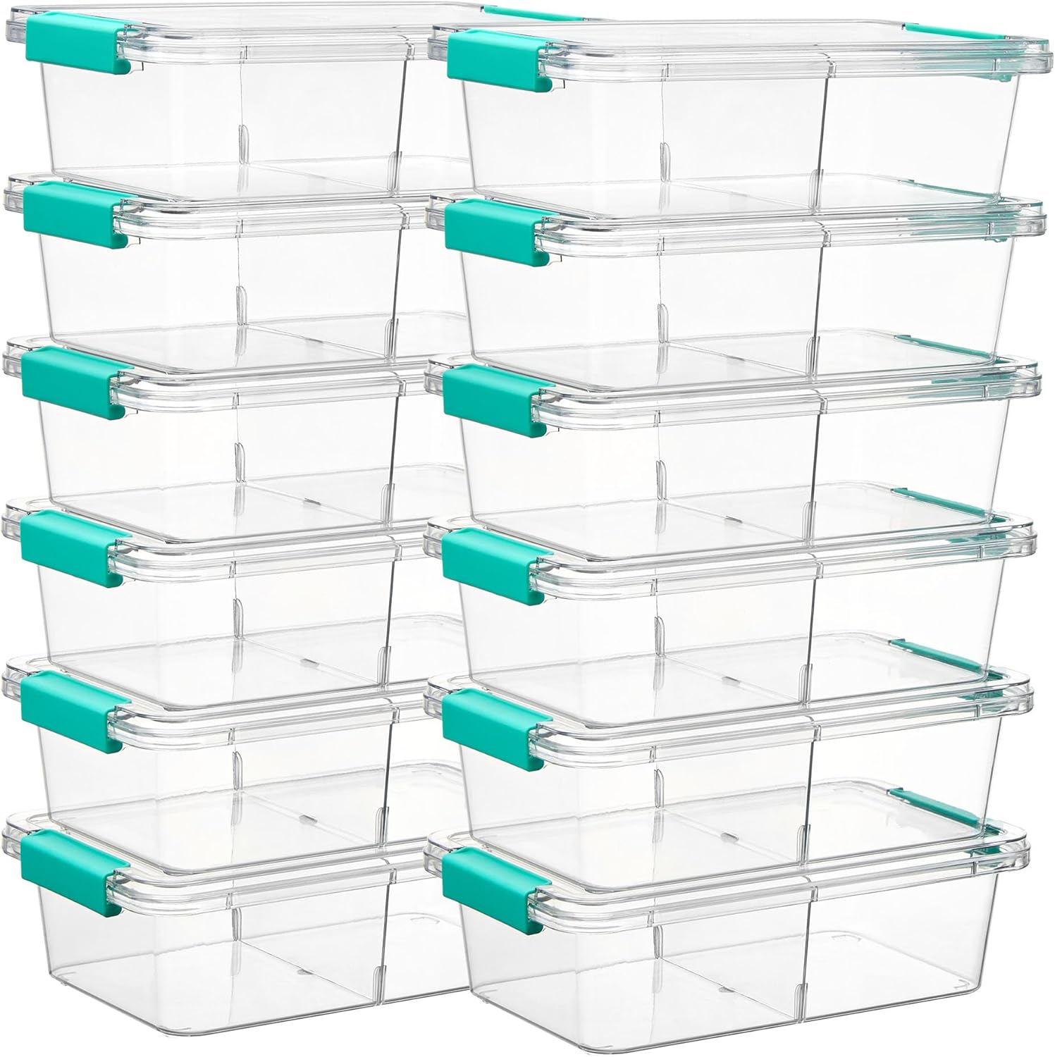 Vtopmart 12-Pack Clear Pencil Boxes - Stackable Plastic Organizers with Removable Dividers for Office & Crafts